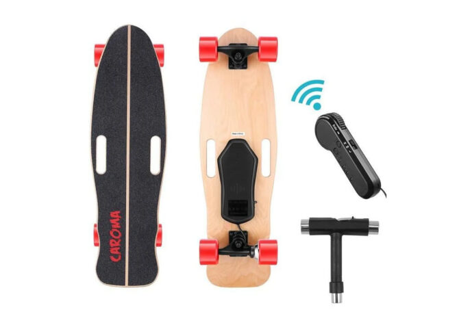 Skateboard electrique 350W de 12 MPH a telecommande Planche a roulettes 70CM Rouge 1.jpg